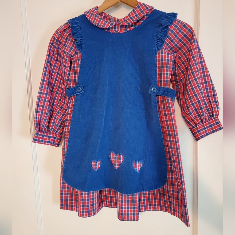 Vintage Plaid Bryan Dress with Blue Corduroy Pinafore Size 6